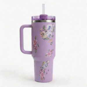 Purple Stanley Quencher H2.0 FlowState™ Tumbler with Floral Design