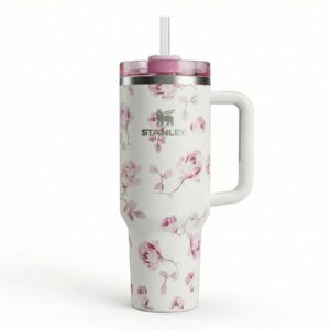 White Stanley Quencher H2.0 FlowState™ Tumbler with Floral Design