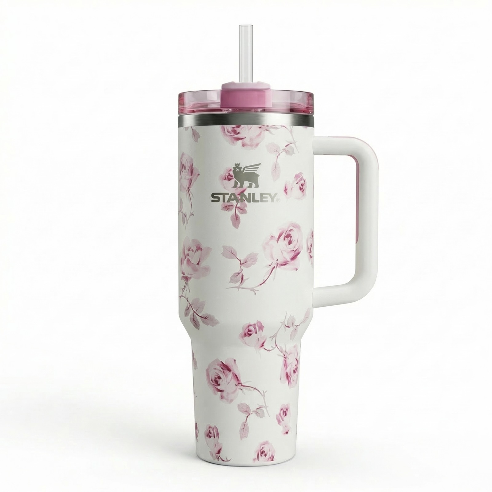 White Stanley Quencher H2.0 FlowState™ Tumbler with Floral Design