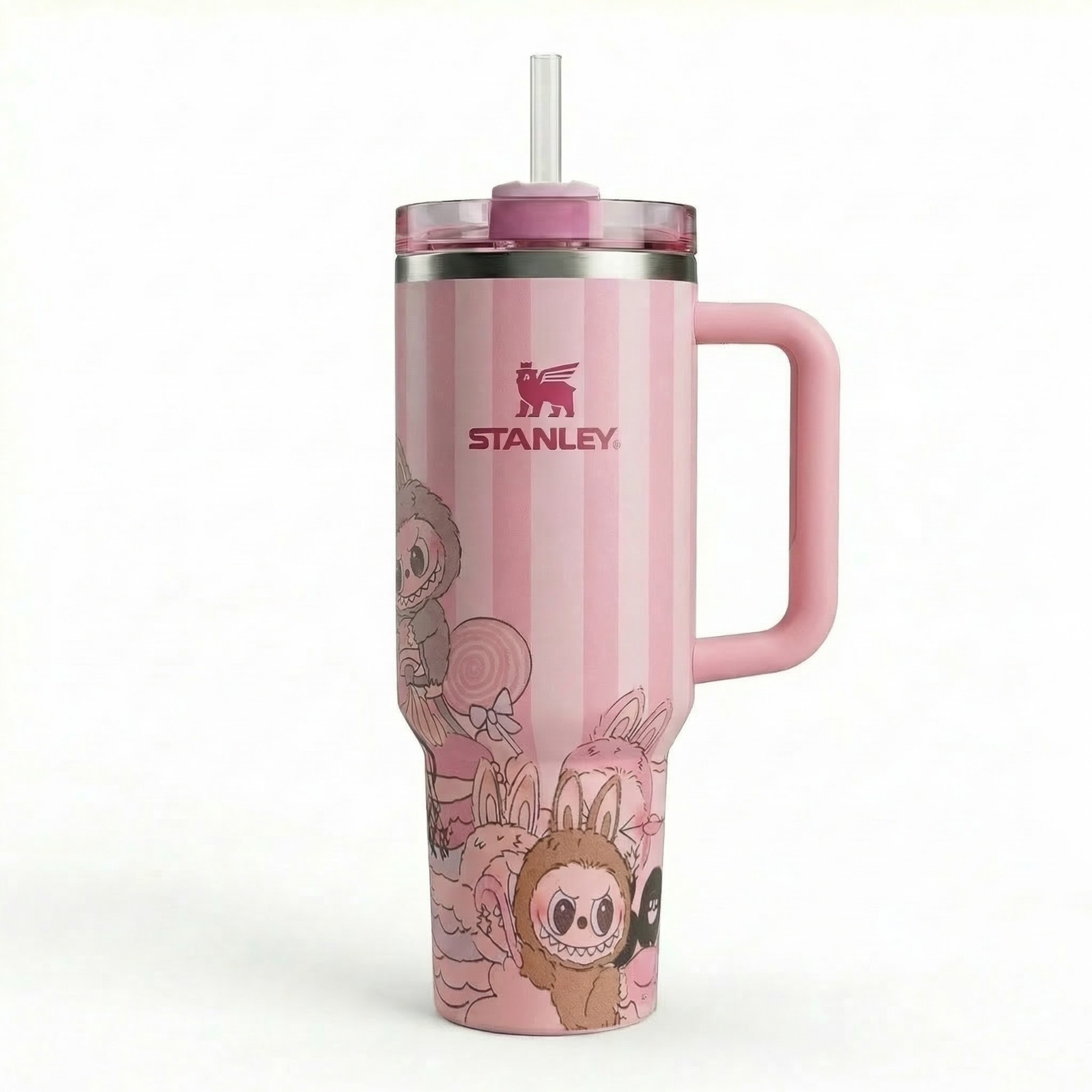 Pink Stanley Quencher H2.0 FlowState™ Tumbler with Labubu Design