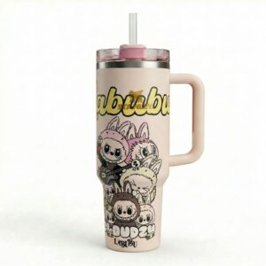 Beige Stanley Quencher H2.0 FlowState™ Tumbler with Labubu Design